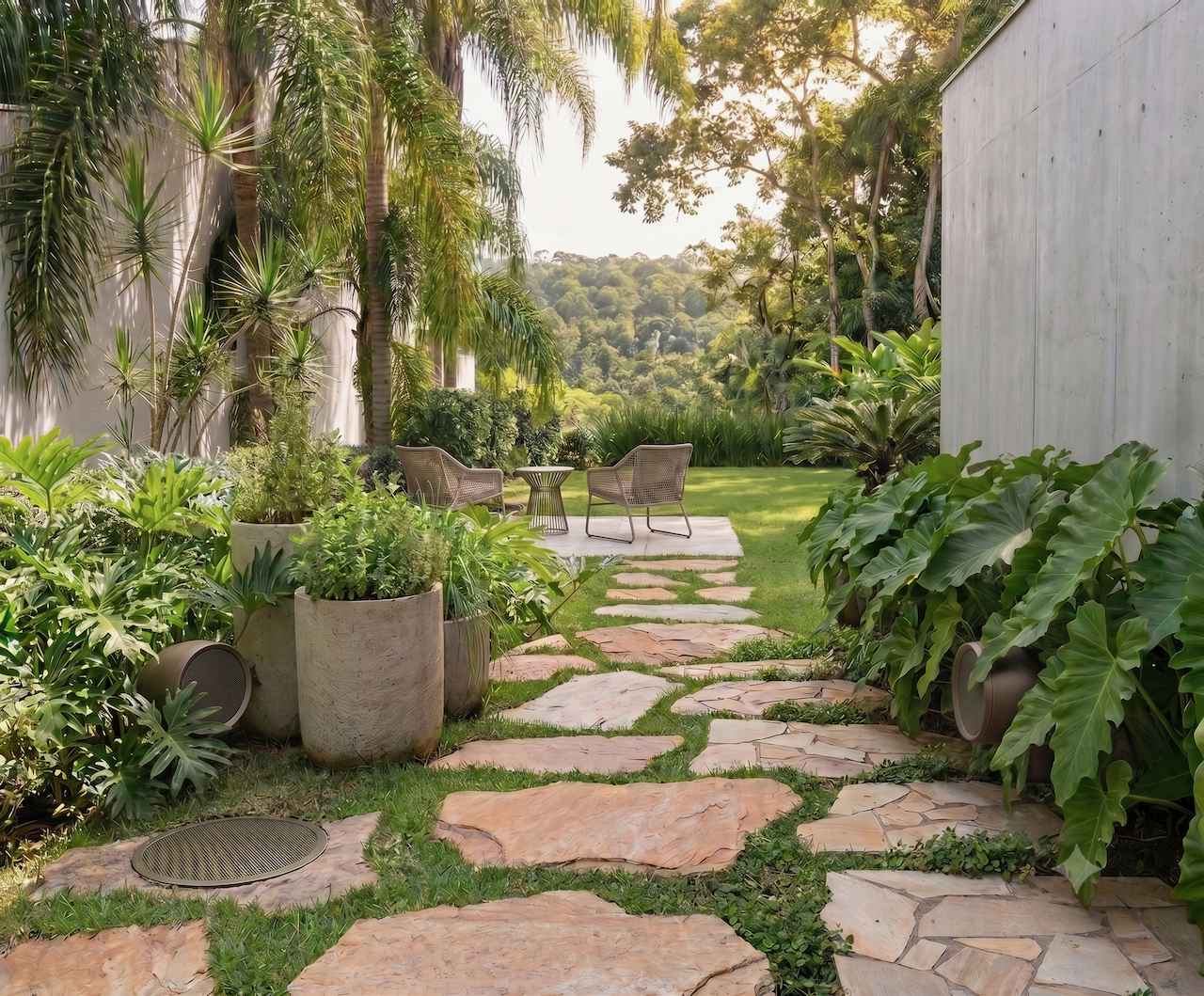 Som integrado ao paisagismo do jardim